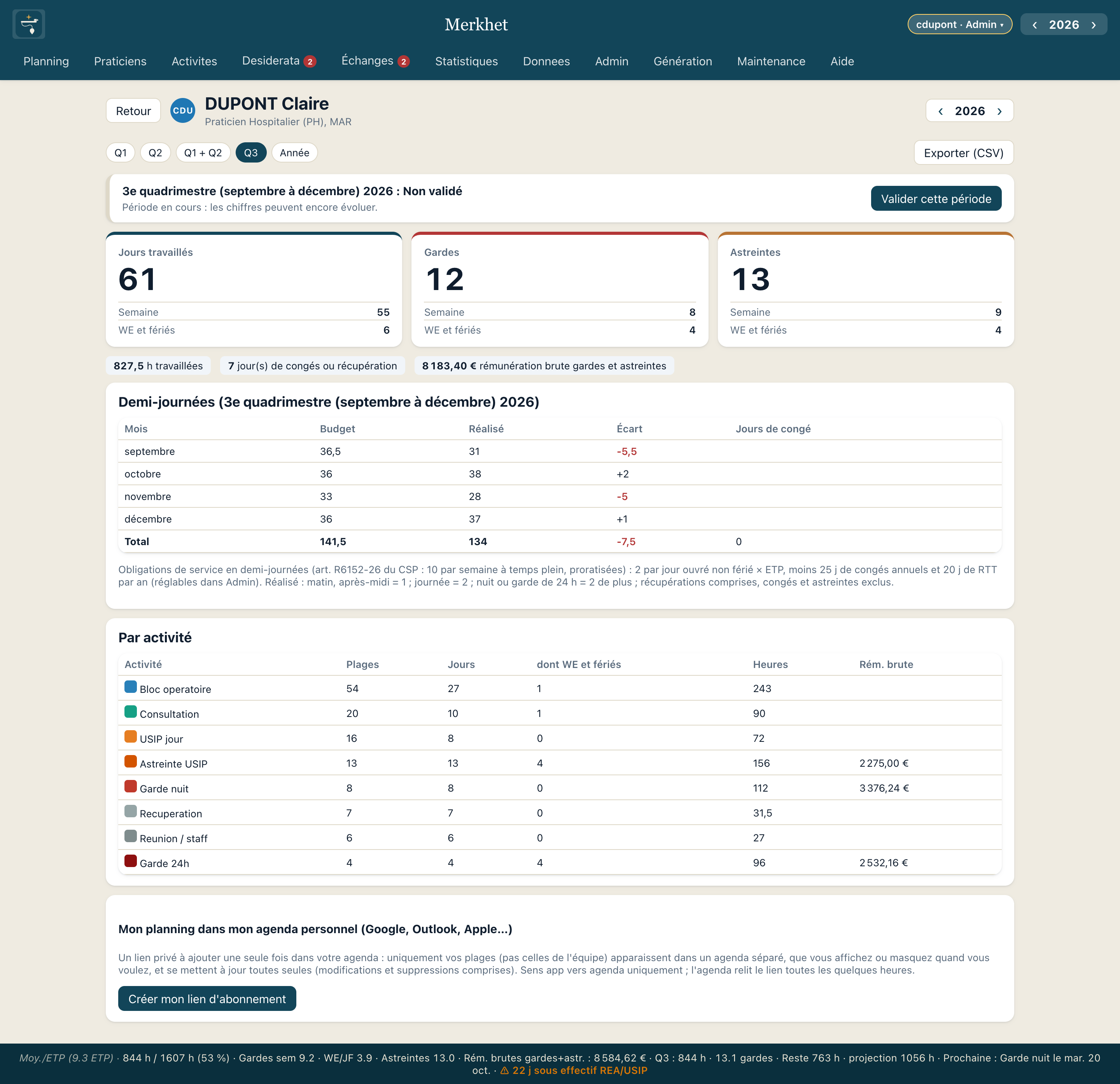 Fiche médecin : relevé du 3e quadrimestre