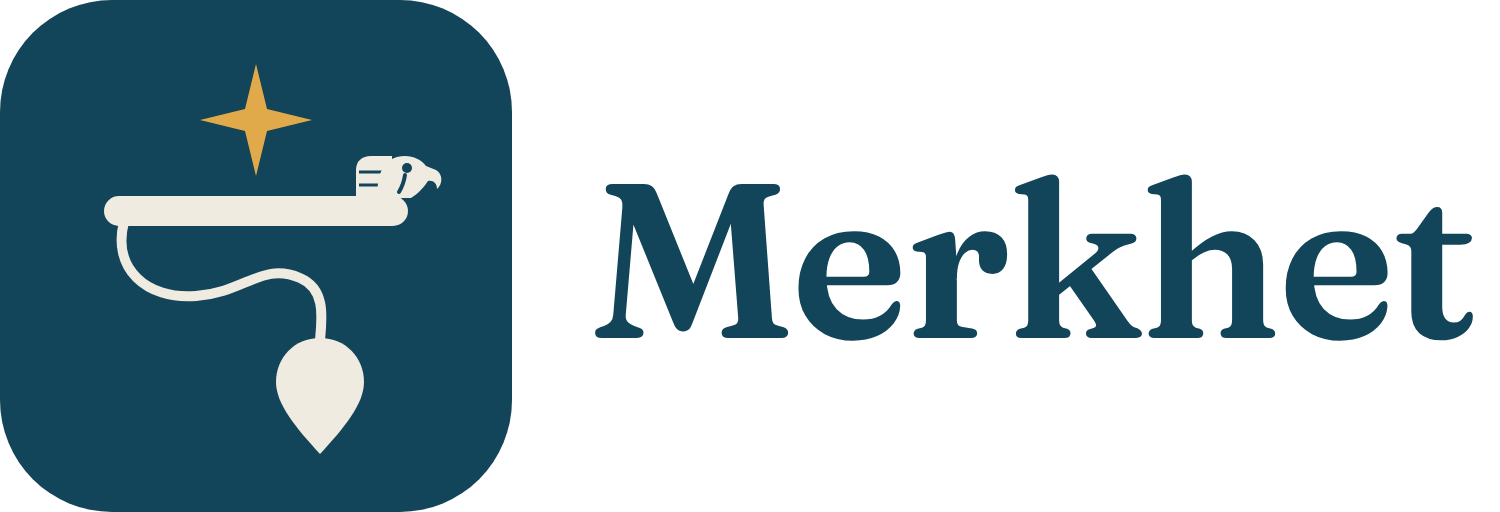 Logo Merkhet : barre, cordelette, poids et étoile